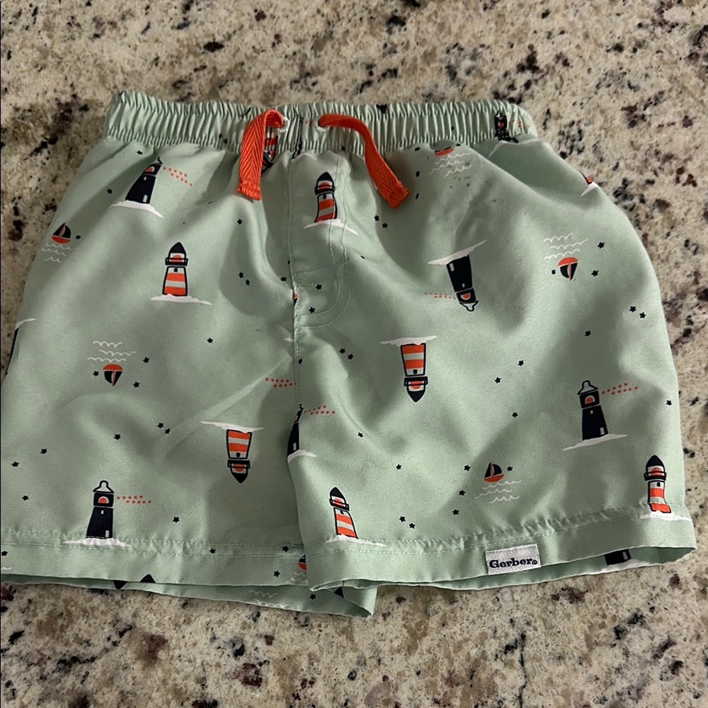 Carter's Green Lighthouse Print Kids bathing suit